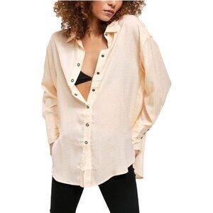 Free People We The Free All Smiles Ivory Combo Button Down Shirt Size Small